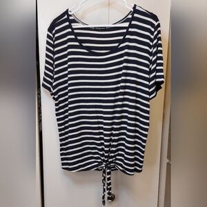 Cha Cha Vente Navy Striped Top Size 2X Office Streetwear Boho Classic Preppy